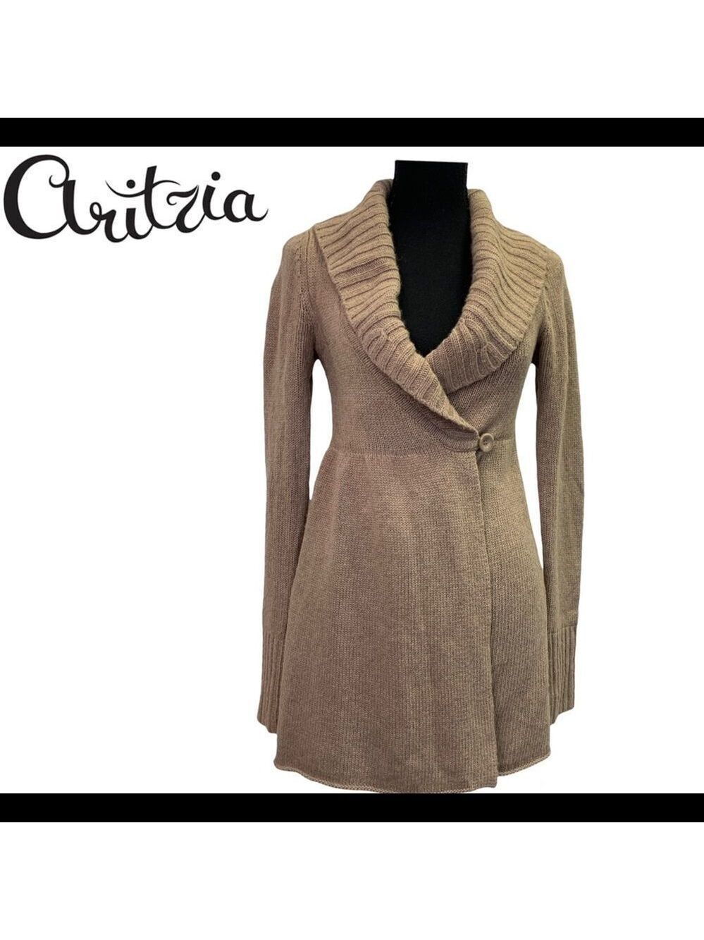 Aritzia Talula tan brown rolled collar side tie cashmere cardigan sweater Sz XS